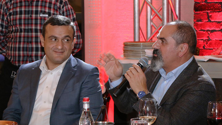 Davit Yeremyan and Aram Mnatsakanov at Sherep restaraunt opening Image by: Yeremyan Projects